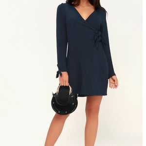 Amara Navy Blue Long Sleeve Wrap Dress
